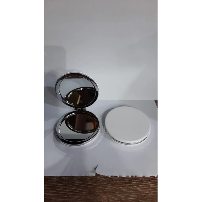 Beyaz Renk Büyüteçli Cep Aynası Yuvarlak