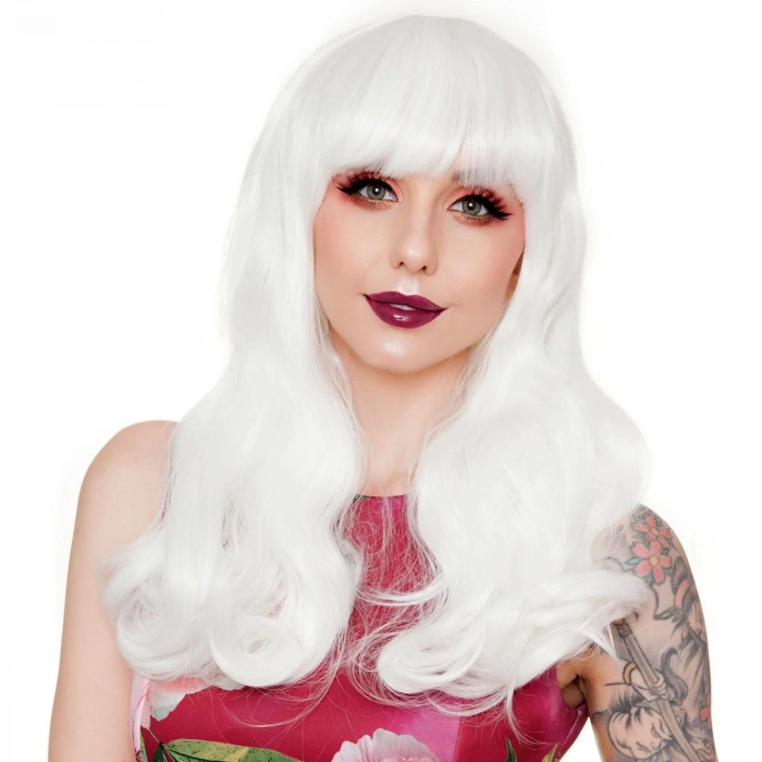 Beyaz Renk Kahküllü Dalgalı Uzun Parti Peruğu (4887)