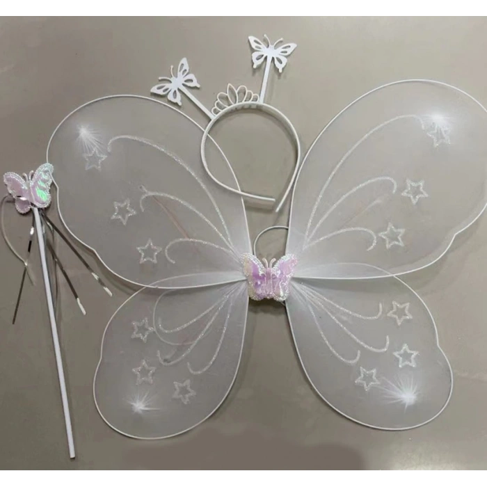 Beyaz Renk Kelebek Kanadı Tacı ve Sopası 50x37 cm (4887)