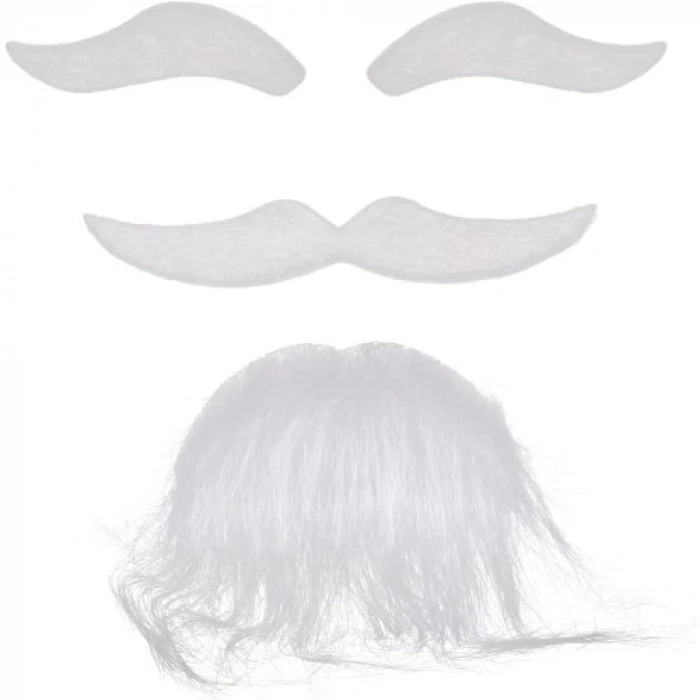 Beyaz Renk Kendinden Yapışkanlı Takma Sakal Bıyık ve Kaş Seti