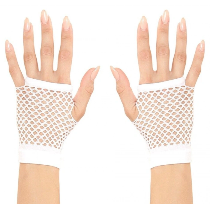 Beyaz Renk Kısa Boy Fileli Örgü Eldiven