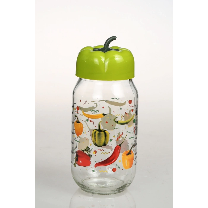 Biber Kapaklı Desenli Kavanoz 1000 Cc -BKD1000