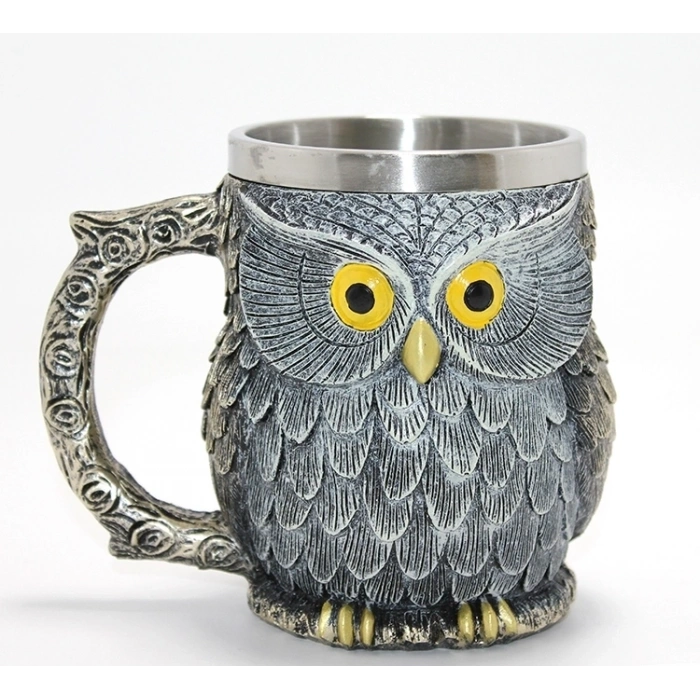 Bilge Baykuş Figürlü 3d Kabartmalı Paslanmaz Çelik Kupa Bardak Alk4383