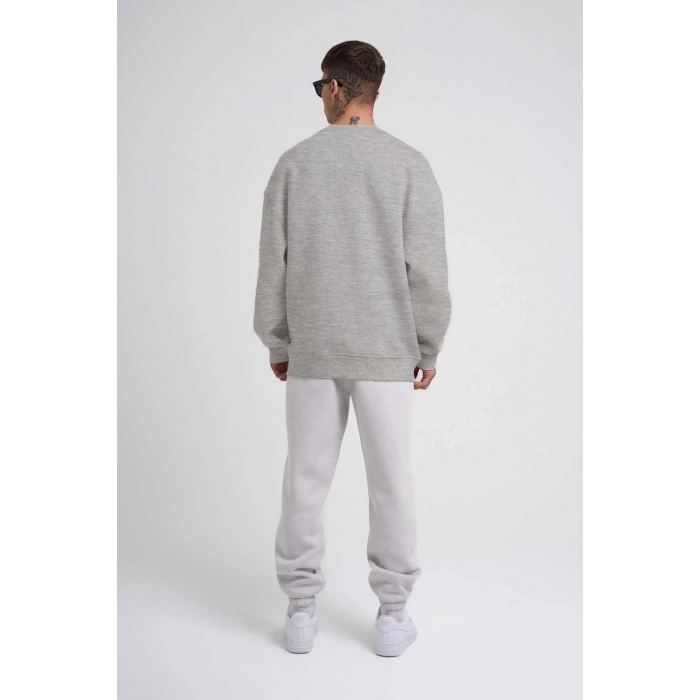 Biskilet Yaka Üç İplik SweatShirt - Gri -