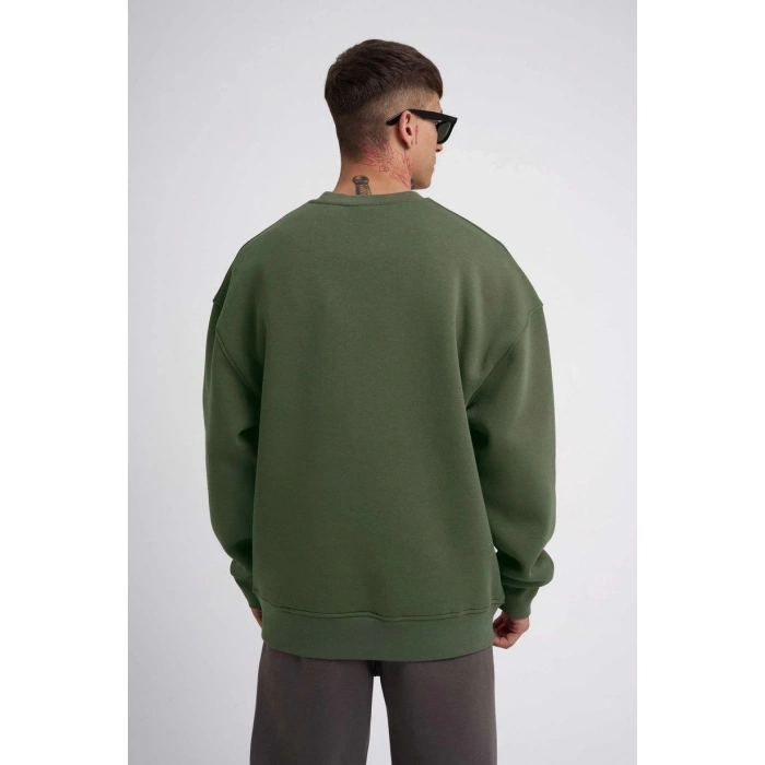 Biskilet Yaka Üç İplik SweatShirt - Haki