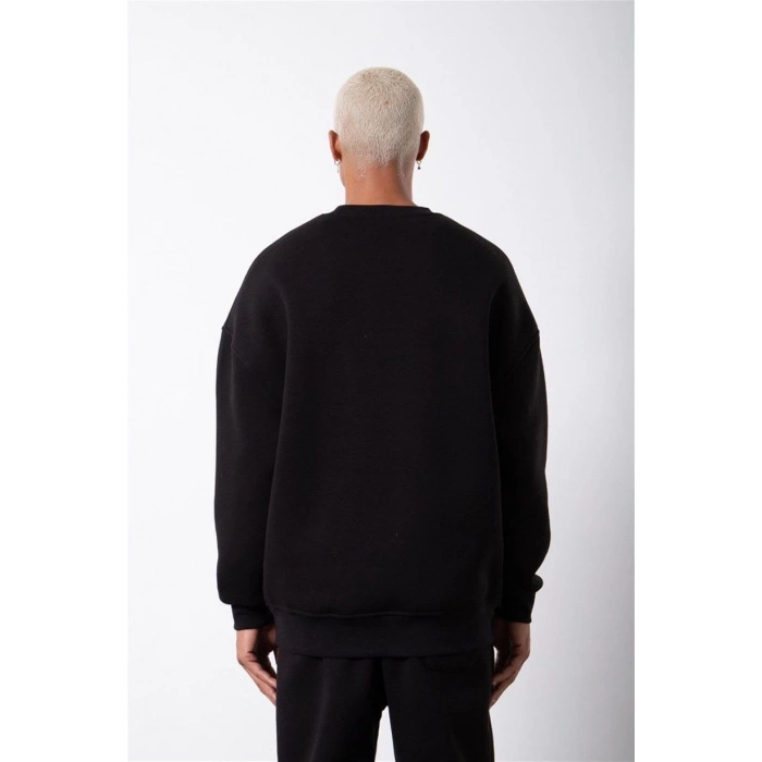 Biskilet Yaka Üç İplik SweatShirt - Siyah -