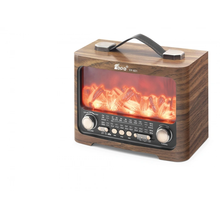 Bluetooth Fm Nostaljik Hoparlör Alev Efektli Usb Tf 25.7 X 14.5 X 19.4 Cm - Kahverengi FP821
