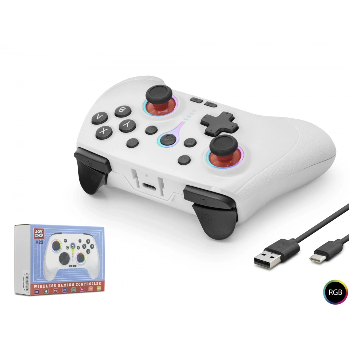 Bluetooth Gamepad Pc Ios Android Switch Ps3 Ps4 Uyumlu Rgb - Beyaz ND505W
