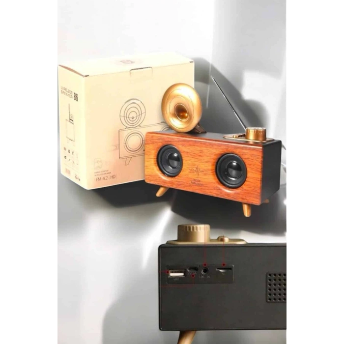 Bluetooth Hoparlör Ahşap Klasik Retro Gramofon Bluetooth Müzik Kutusu