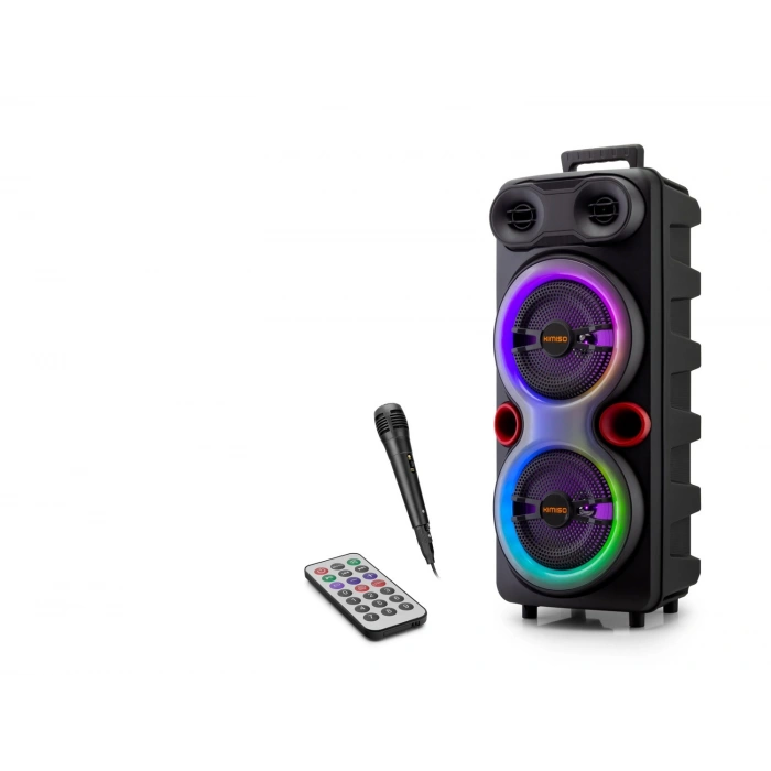 Bluetooth Karaoke Hoparlör Fm 2 X 8 Led’li Mikrofonlu Kumandalı 25.5 X 21 X 61 Cm - Siyah QS84