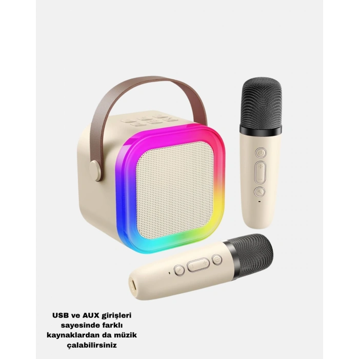 Bluetooth Karaoke Hoparlör Renkli Led Işıklı Ve Type-c Şarjlı
