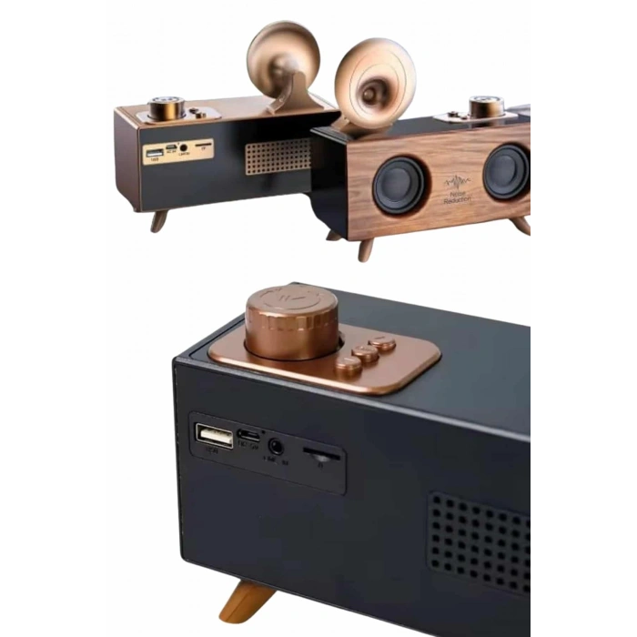 Bluetooth Nostalji Speaker Radyo Gramofon Ahşap Renk Vintage Yeni Nesil
