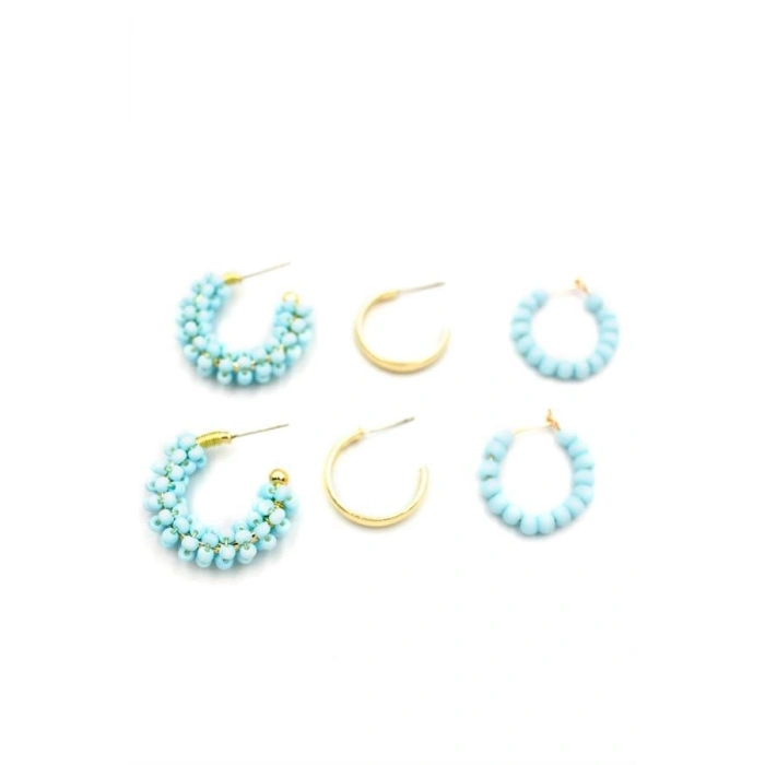 Boncuklu Küpe Seti - Turkuaz