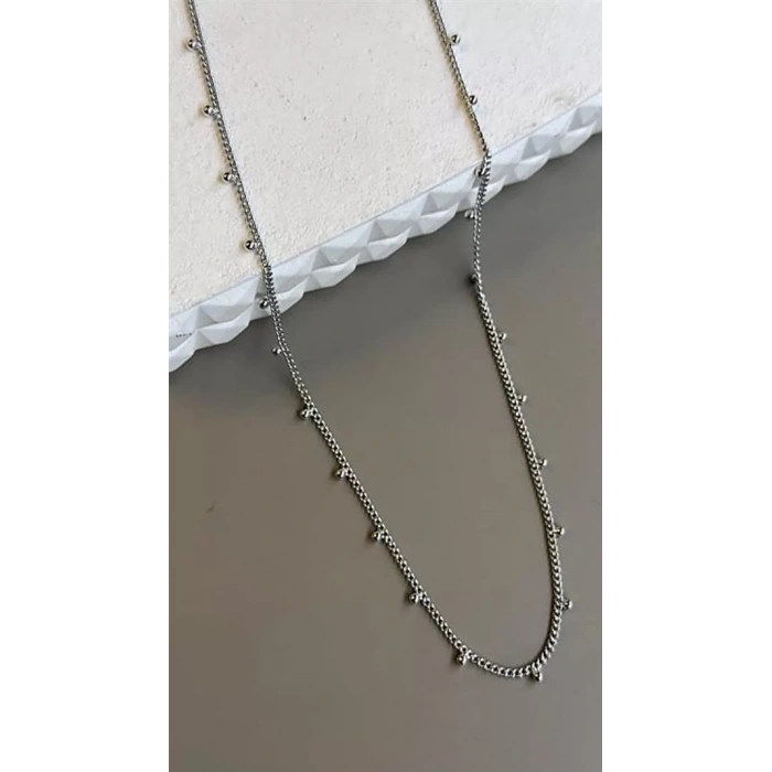 Boncuklu Zincir Kolye - Gümüş