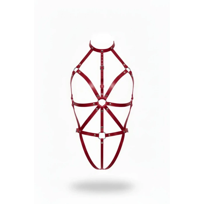 Bordo Body Harness Deri Yüksek Yaka O-halkalı Vücut Aksesuarı - Brf243