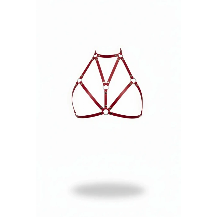Bordo Göğüs Harness Deri Metal Halka Detaylı Yüksek Yaka - Brf244