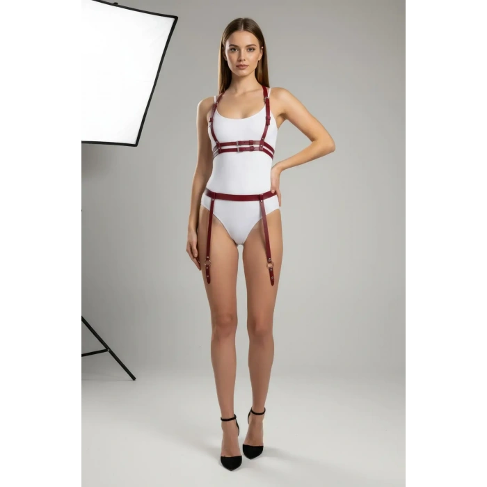 Bordo Harness Takım Deri Vücut Aksesuarı - Brf232