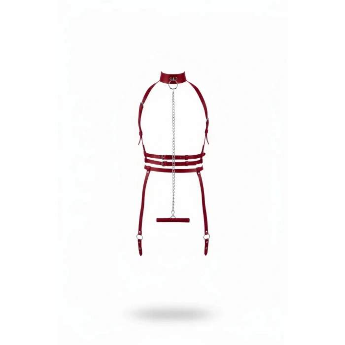 Bordo Harness Takım Zincir Detaylı Boyunluklu Vücut Aksesuarı - Brf233