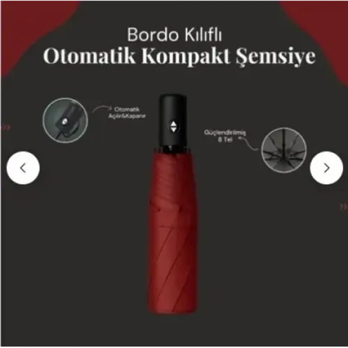 Bordo Kılıflı Otomatik Kompakt Şemsiye