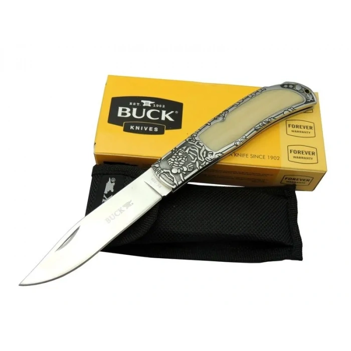 Buck Knives BK-009WY Kamp Çakı 23 cm - Sedef &amp;amp; Metal Saplı, Kılıflı, Kutulu