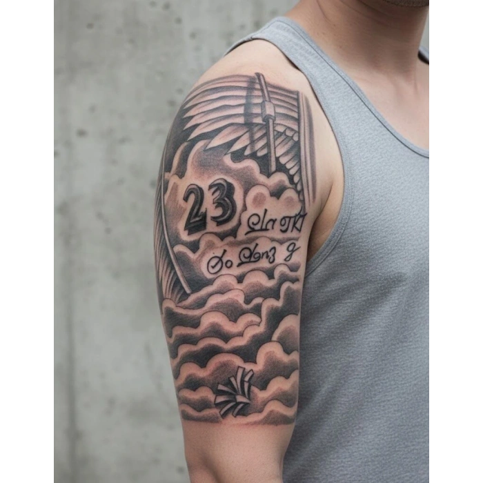 Bulutlar Melek Kanatları Geçici Dövme Şablonu Büyük Boy