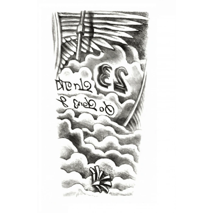 Bulutlar Melek Kanatları Geçici Dövme Şablonu Büyük Boy