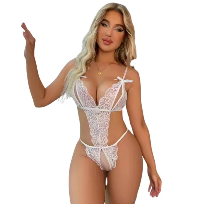 Büyük Beden Fantezi Beyaz Dantelli Babydoll