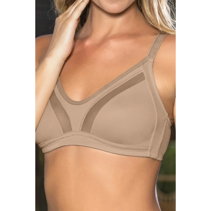 Büyük Beden Uyumlu Ten Tül Detaylı Günlük Sütyen, B,C Cup Balensiz Konforlu Sütyen