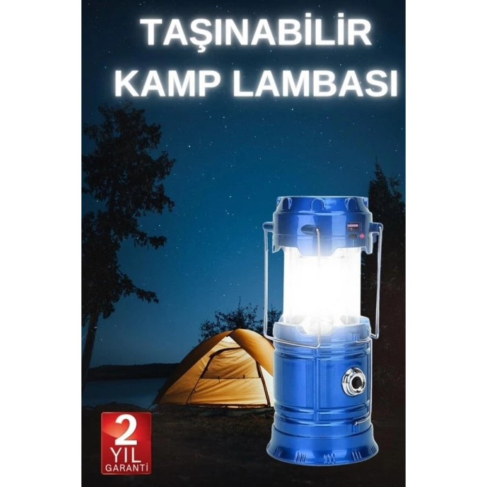 Büyük Boy Güneş Enerjili Kamp Feneri Işıldak Lamba Usb Şarjlı