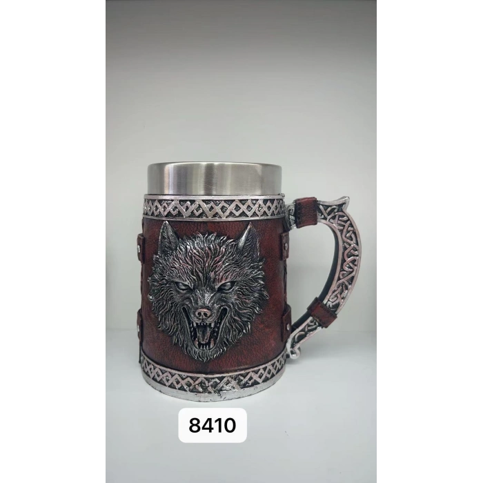 Büyük Boy Kurt Motifli Çelik Kupa Bardak Kod 8410