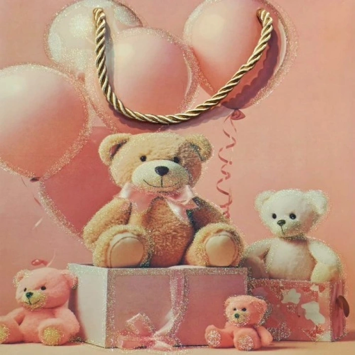 Büyük Boy Sevimli Ayıcıklar Tasarımlı Hediyelik Çanta