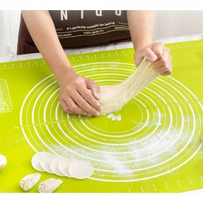 Büyük Boy Silikon Hamur Açma Matı 50x40 Cm Hamur Ölçekli Yeşil