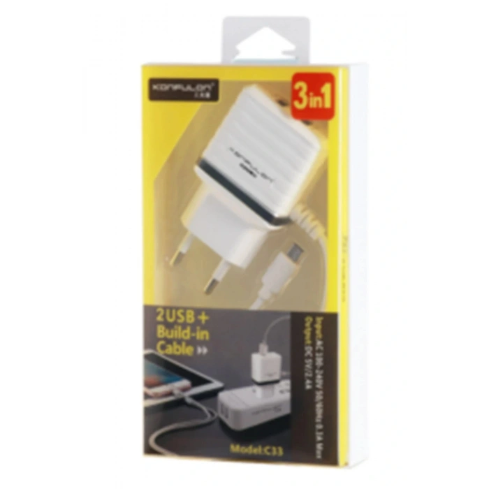 C33 Hızlı Şarj Cihazı 3in1 (Dahili Micro USB Kablolu)