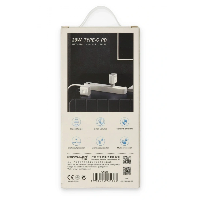 C69D 20W Type-C Çıkışlı PD Şarj Cihazı