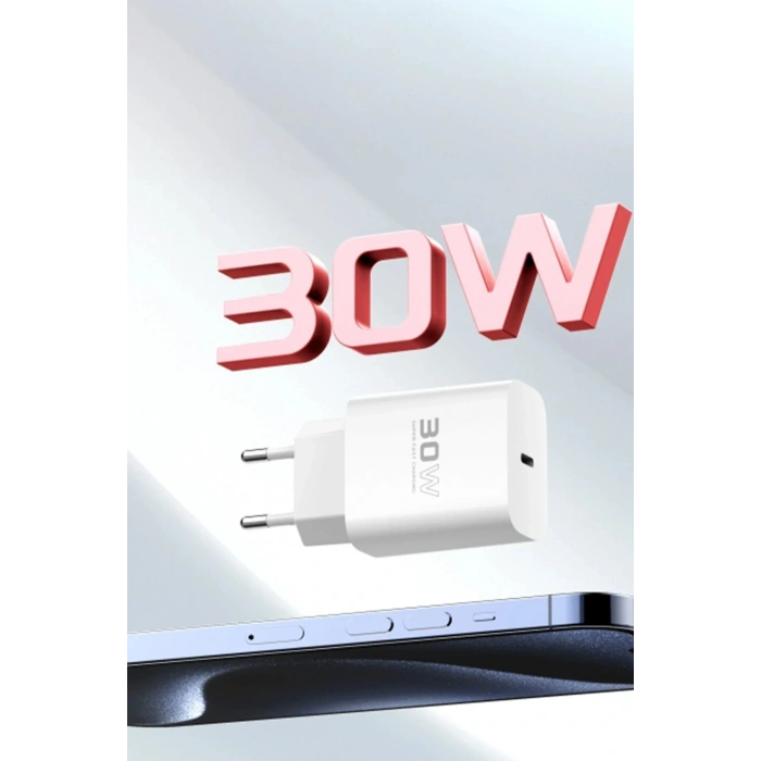 C87C 30W Type-C Çıkışlı Ekstra DL50 1M Type-C to Lightning Kablolu PD Şarj Cihazı - Beyaz