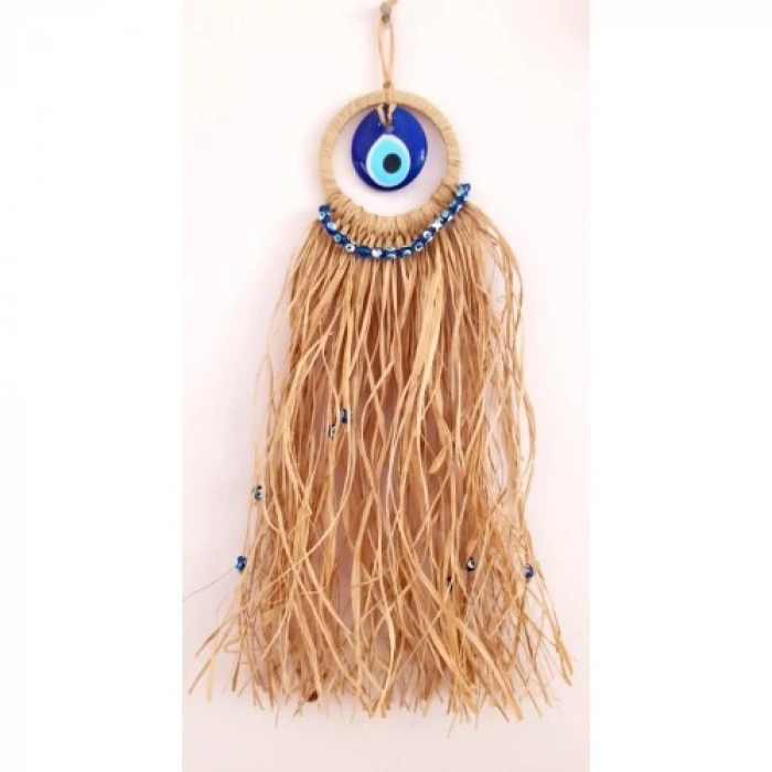 Cam Nazar Boncuklu Rafyalı Mini Duvar Süsü