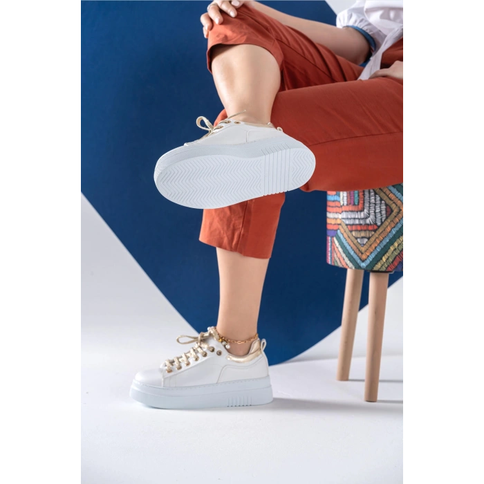 Camellia Beyaz Altın Bağcıklı Spor Ayakkabı