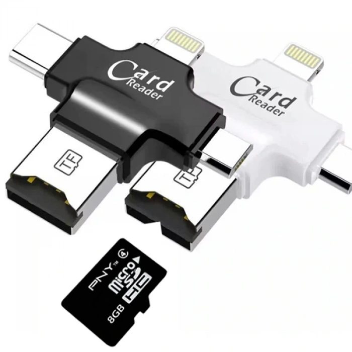 Card Reader 4in1 Type-c- İphone Lightning-micro Usb Hafıza Kart Okuyucu