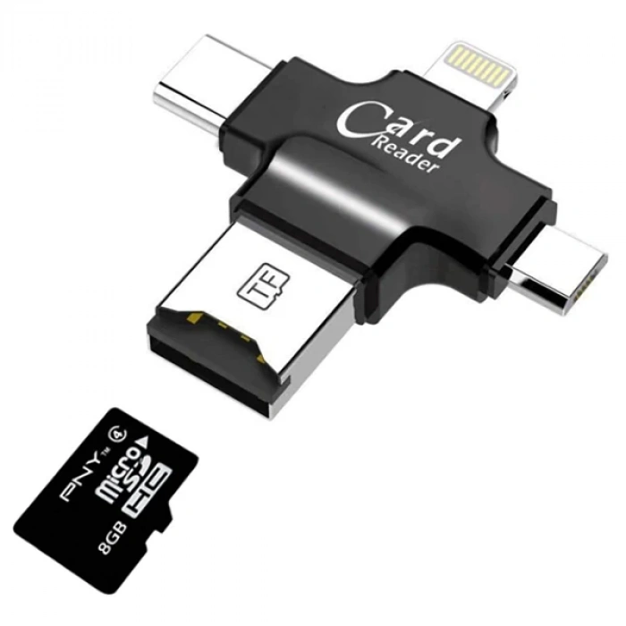 Card Reader 4in1 Type-c- İphone Lightning-micro Usb Hafıza Kart Okuyucu