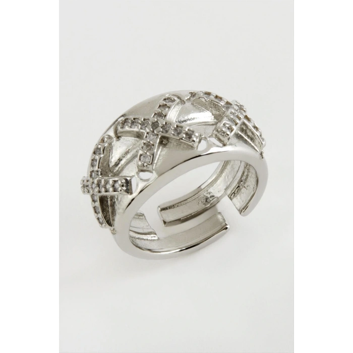 Çarpı Taşlı Metal Yüzük