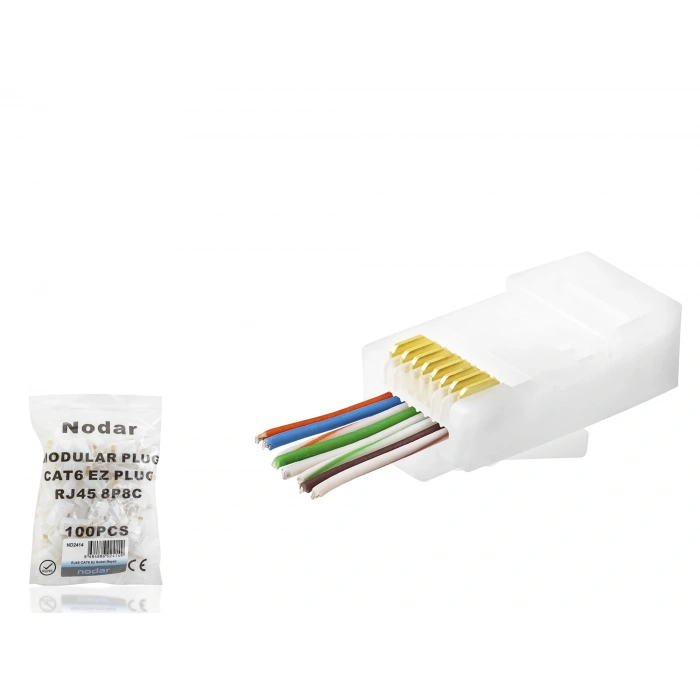 Cat6 Ez Rj45 Konnektör - 100 Adet Beyaz / Ekonomik Poşet Paket ND2414