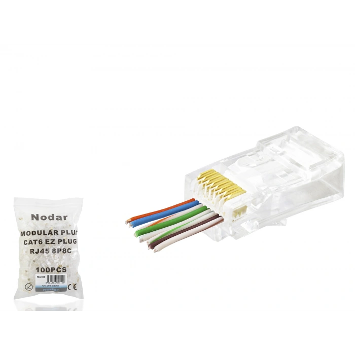 Cat6 Ez Rj45 Konnektör - 100 Adet Şeffaf / Ekonomik Poşet Paket ND2415