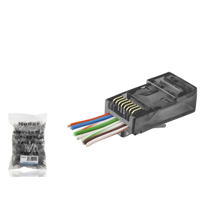 Cat6 Ez Rj45 Konnektör - 100 Adet Siyah / Ekonomik Poşet Paket ND2410