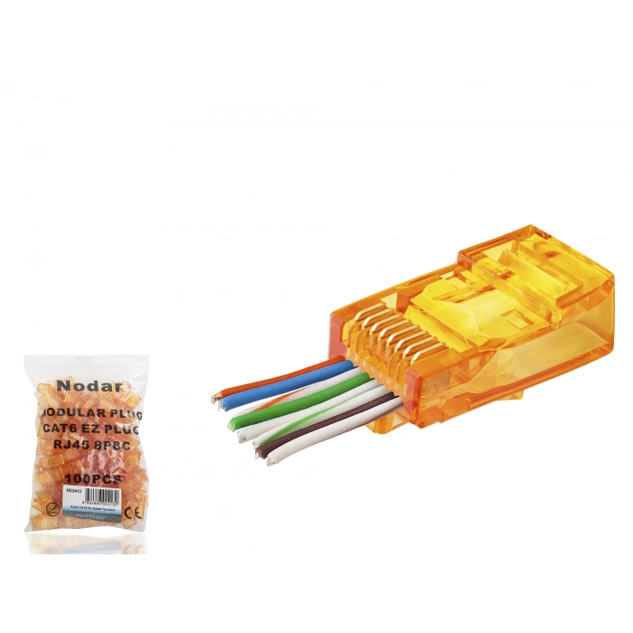 Cat6 Ez Rj45 Konnektör - 100 Adet Turuncu / Ekonomik Poşet Paket ND2413