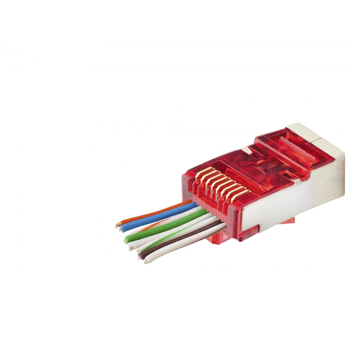 Cat6E Ez Rj45 Metal Konnektör 100 Adet Plastik Kutu - Kırmızı ND2419