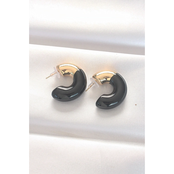 Ccb Siyah Gold Çift Renk Küpe 5886