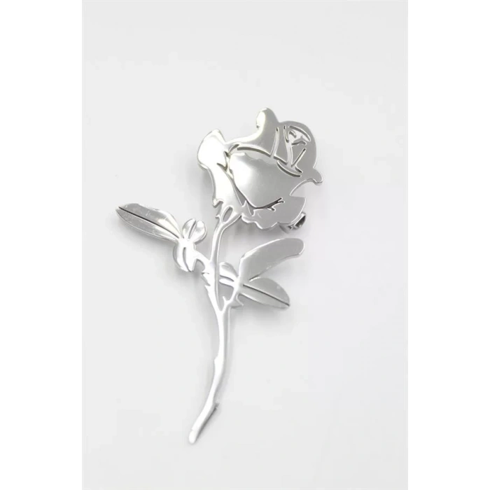 Çelik Gül Broş - Gümüş