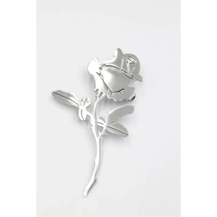 Çelik Gül Broş - Gümüş