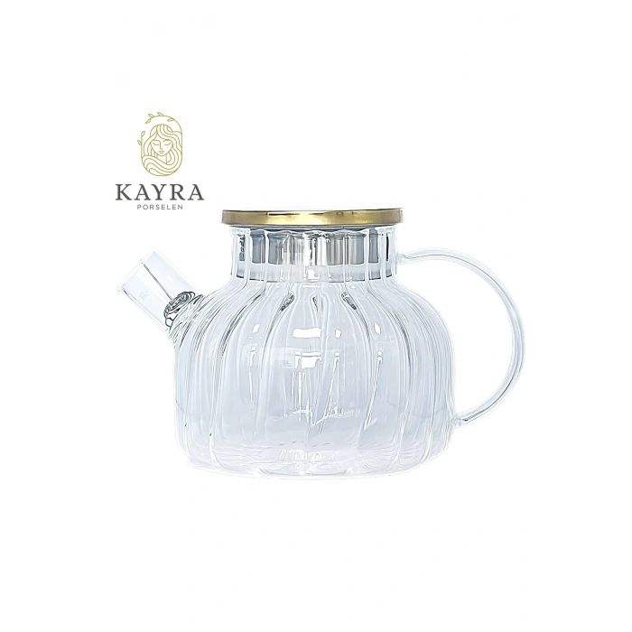 Çelik Kapaklı Borosilikat Dilimli Model Süzgeçli Cam Demlik Bitki Çayları 1000 Ml -CM-2001