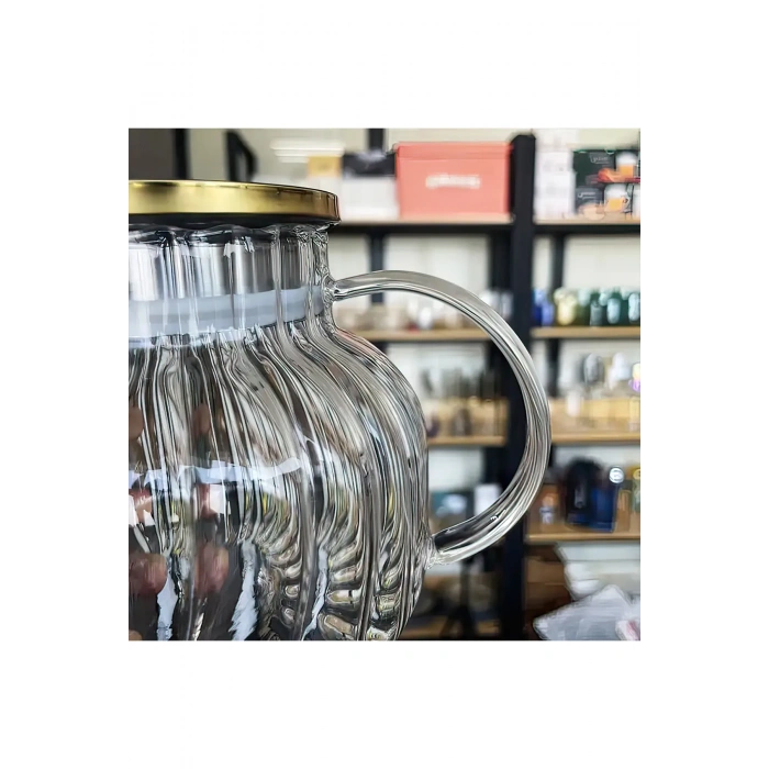 Çelik Kapaklı Borosilikat Dilimli Model Süzgeçli Cam Demlik Bitki Çayları 1000 Ml -CM-2001